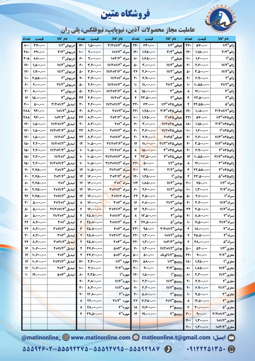 لیست قیمت اتصالات گالوانیزه مک 