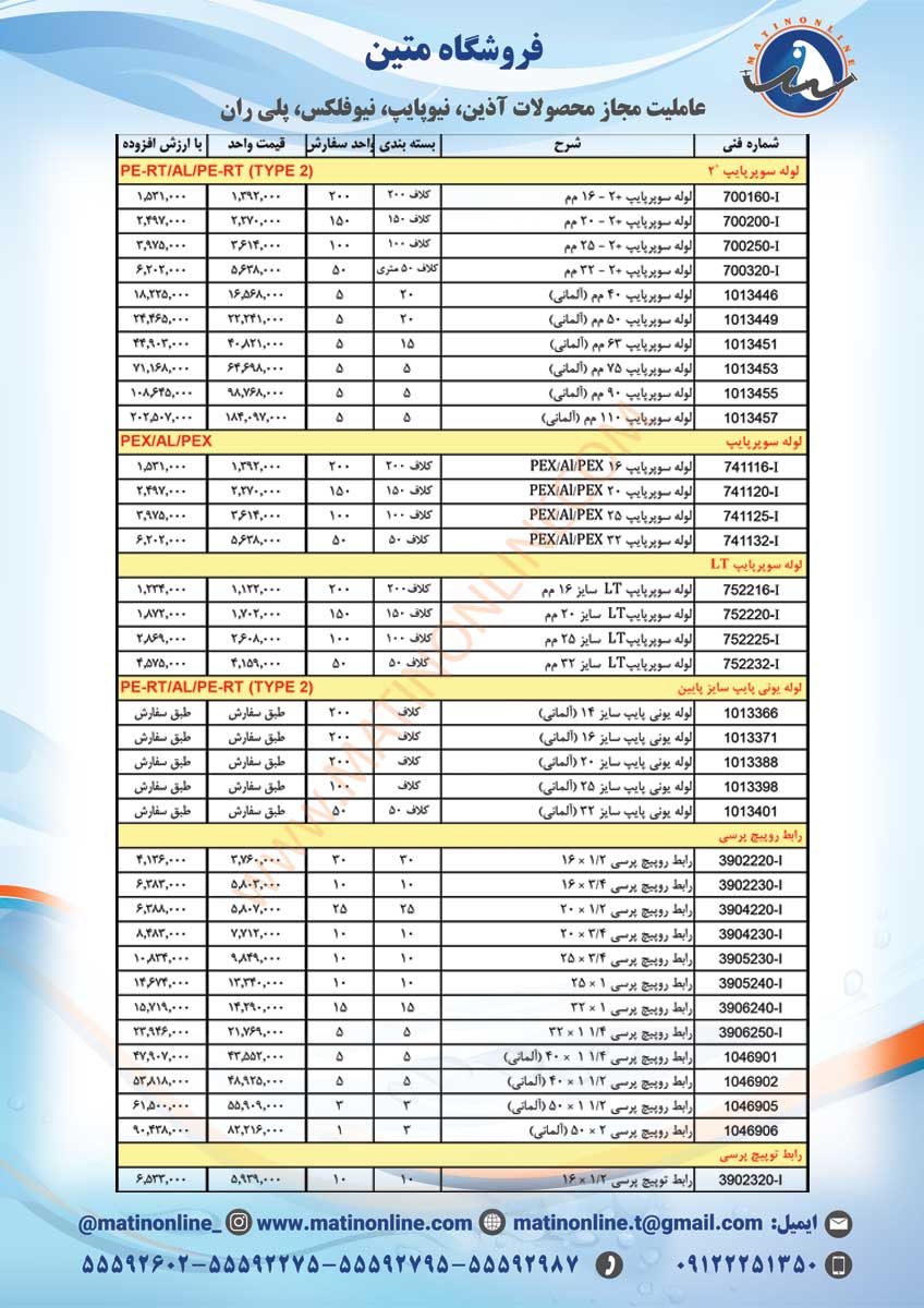 لیست قیمت سوپرپایپ