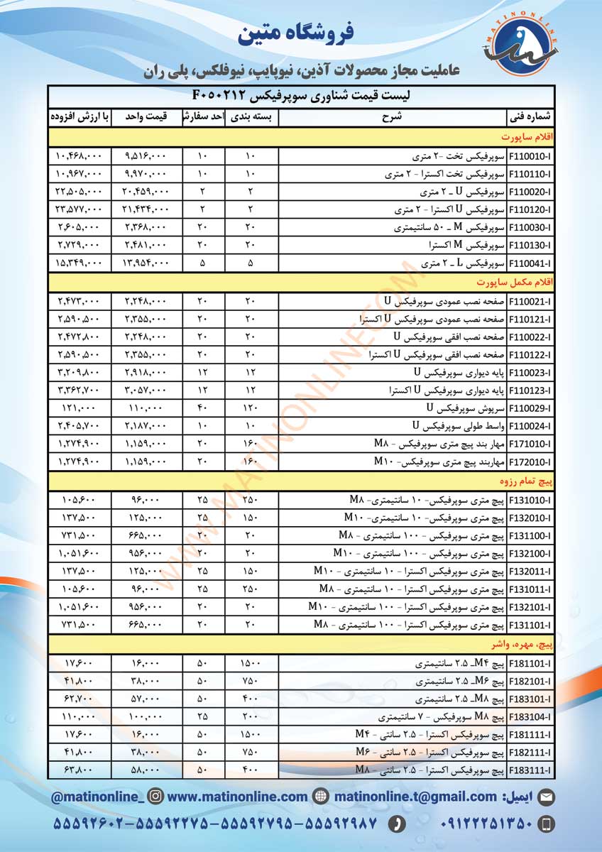 لیست قیمت سوپرفیکس