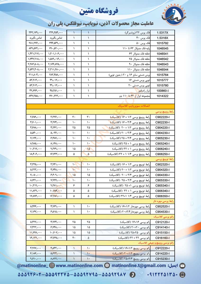 لیست قیمت سوپرپایپ