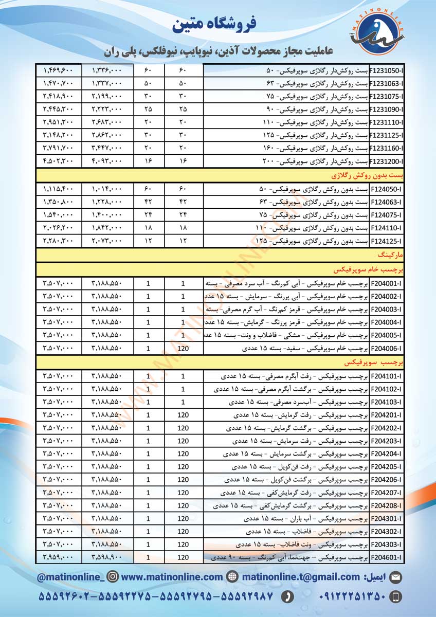 لیست قیمت سوپرفیکس